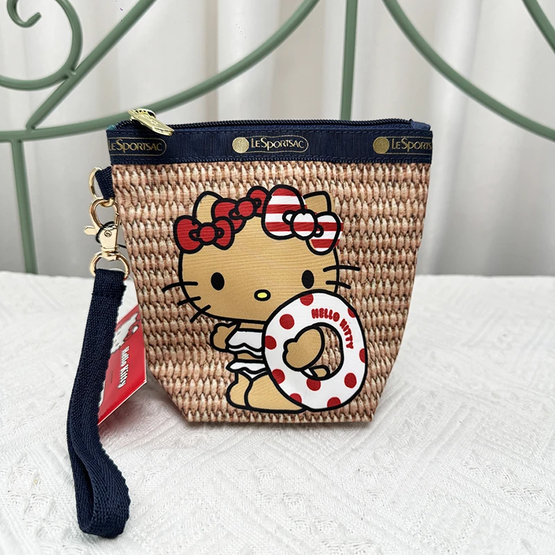 Kawaii Hello Kitty Makeup Bag Sanrio KT Cat Coin Purse Large Capacity Cosmetic Bag Portable Wash Pouch Pen Bag