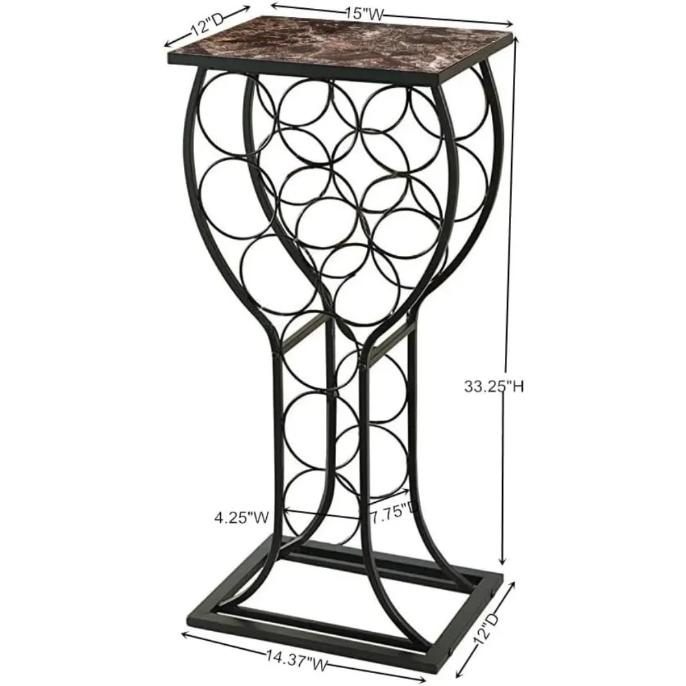 Freestanding Floor Wine Rack Stand, Mini Bar Table Storage & Display Holder, That Holds 11 Bottles, Marble Finish Table(Black)