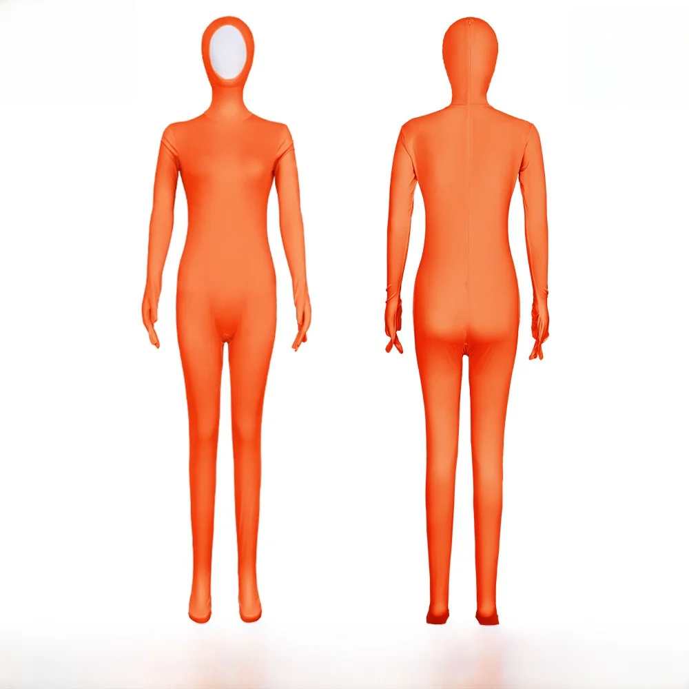 

Оранжевый комбинезон-зентай с полным покрытием лица и ног для сценических выступлений, женский облегающий костюм