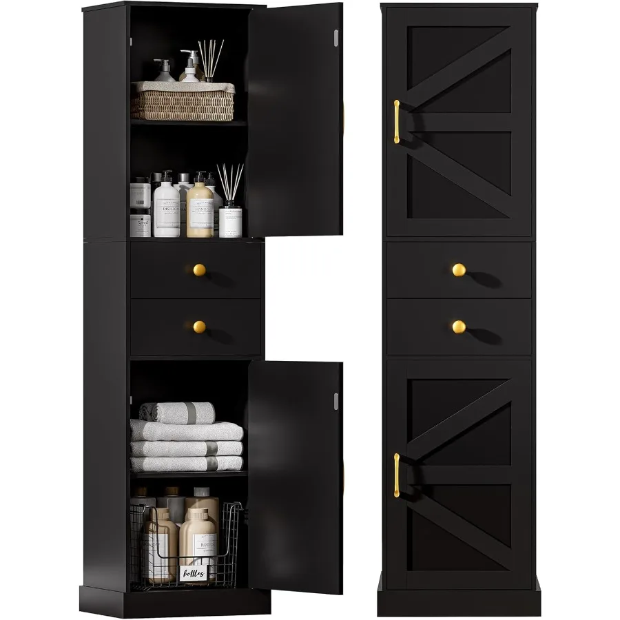 Tall Bathroom Storage Cabinet with 2 Drawers Farmhouse rrow Storage Unit with 2 Doors and Adjustable Shelves 67 Tall Cabinet fo