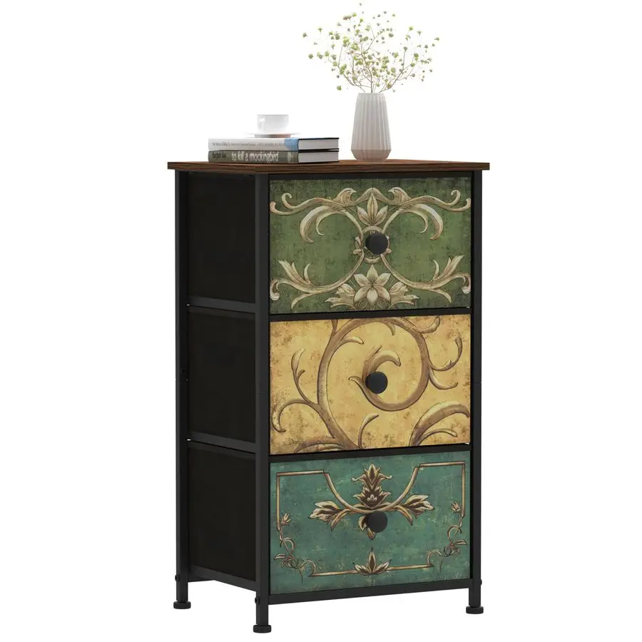 

Small Dresser for Bedroom with Retro Flower Narrow Drawers Slim Chest of Drawers Skinny Nightstand Sofa End Table for Living Roo