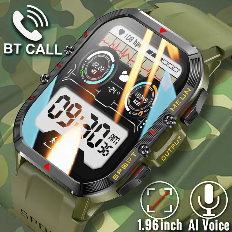 

1,96-дюймовые уличные умные часы для мужчин для Xiaomi Android, фитнес-часы, ответ на вызов, IP68, водонепроницаемые умные часы с давлением крови, спортивные