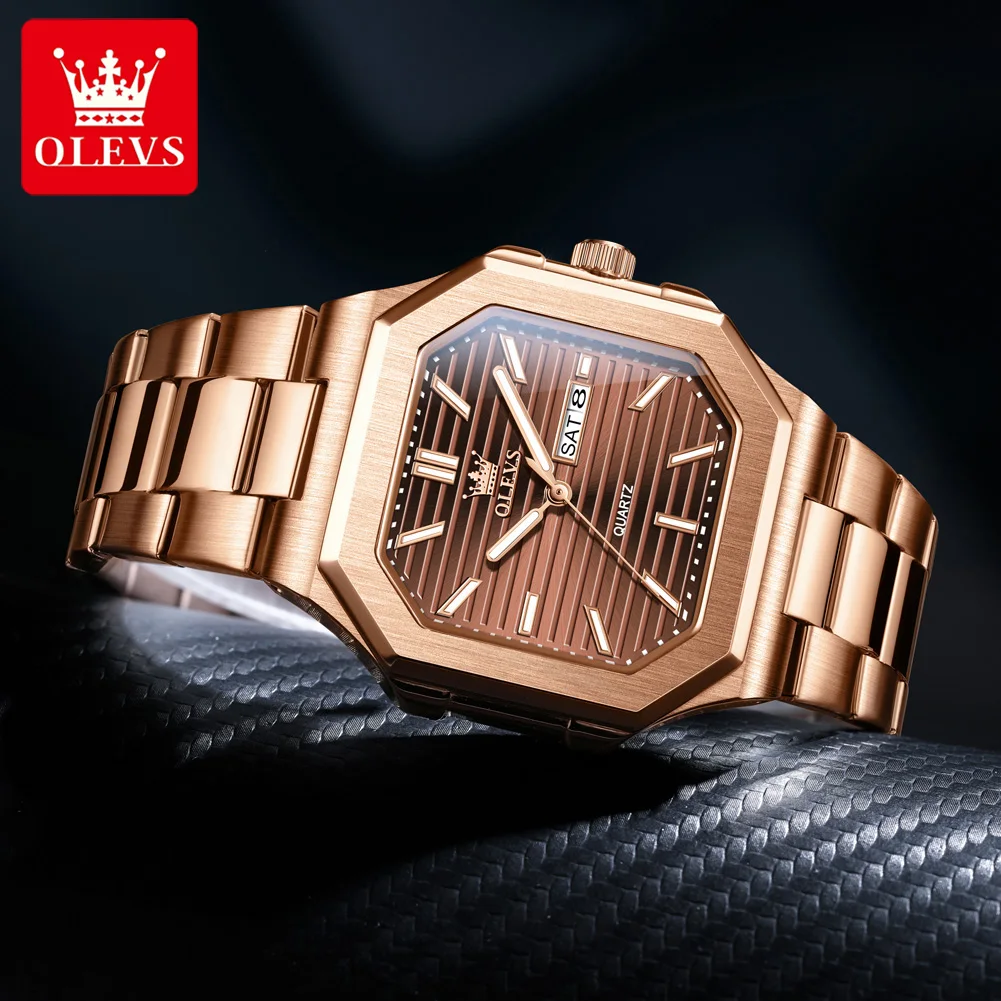 OLEVS 3731 Brand Original Quartz Watch Men Fashion Coated Mirror Night Light Function Waterproof Calendar Window Watch For Men