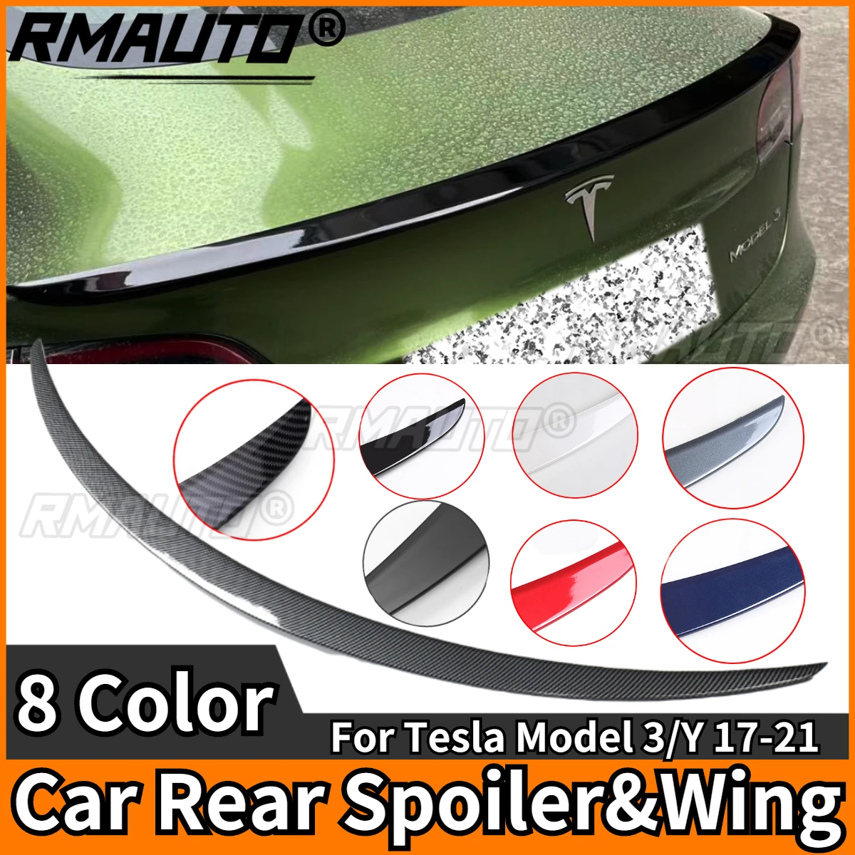 

RMAUTO Carbon Fiber Rear Spoiler Wing Car Rear Trunk Lip Spoiler for Tesla Model 3 Model Y 2017-2021 Car Accessories Body Kit