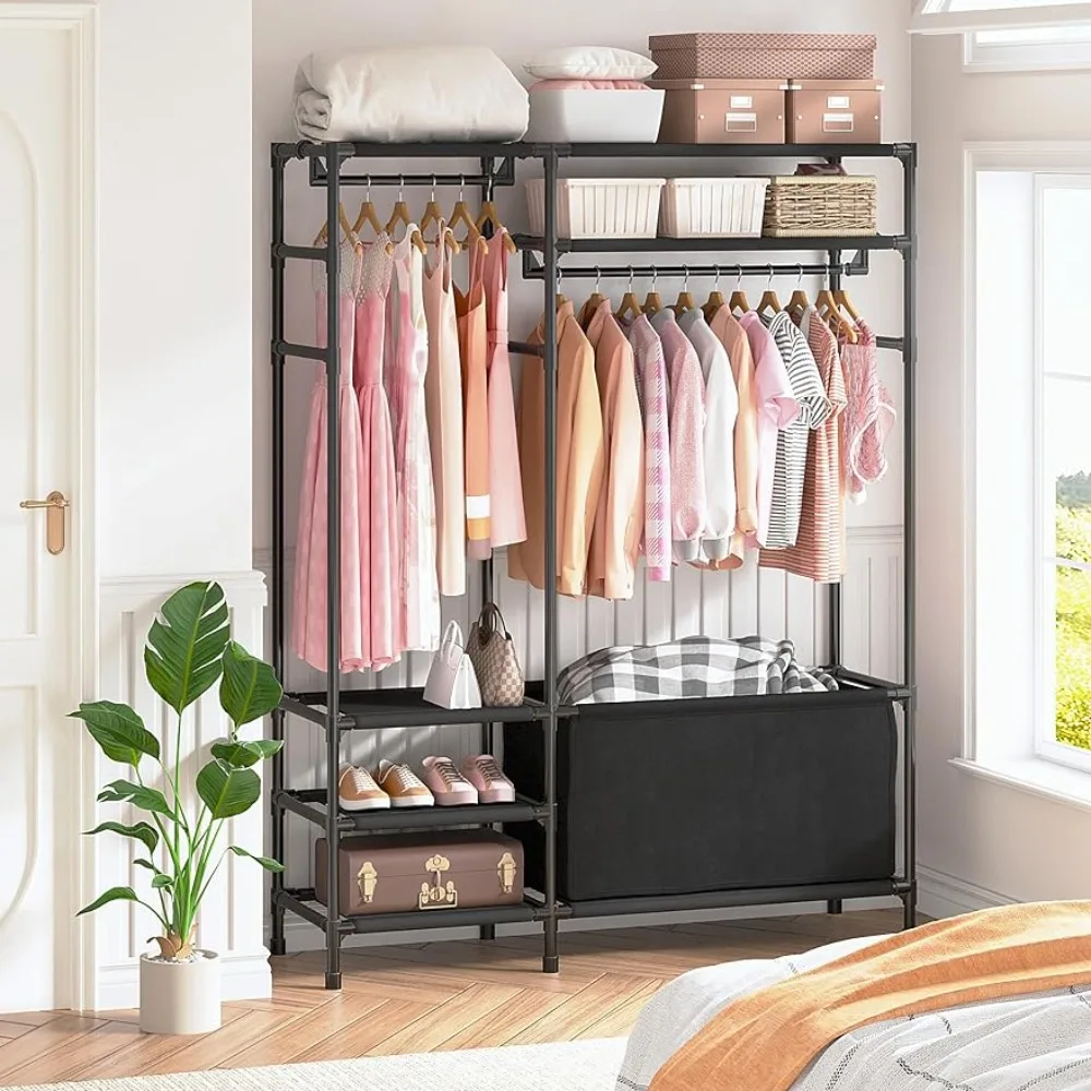 

3.1 Hangers (with Large Storage Bags), Free-standing Closet Shelves for Hanging Clothes