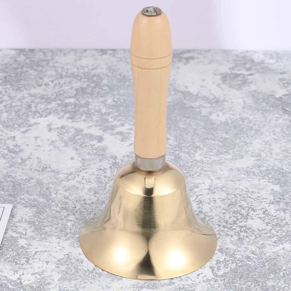 

Brass Hand Bell Ergonomic Wooden Handle Loud Clear Sound for Christmas Party School Home Hotel Festival Decoration 8Cm Golden