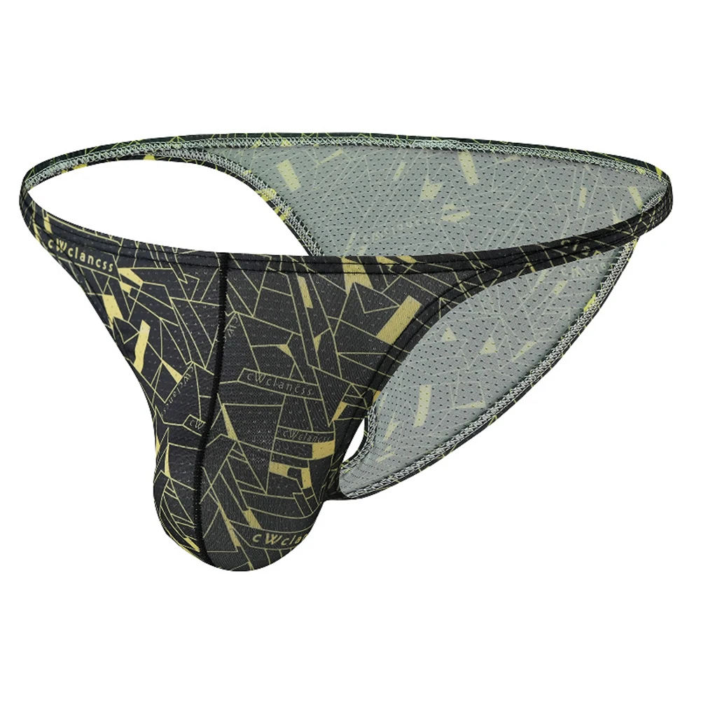 الرجال المطبوعة شبكة رقيقة حافة الملابس الداخلية ملخصات صغيرة تنفس منخفضة الارتفاع السروال بيكيني g-سلسلة ثونغ لاعبو الاسطوانات Tanga السروال #2