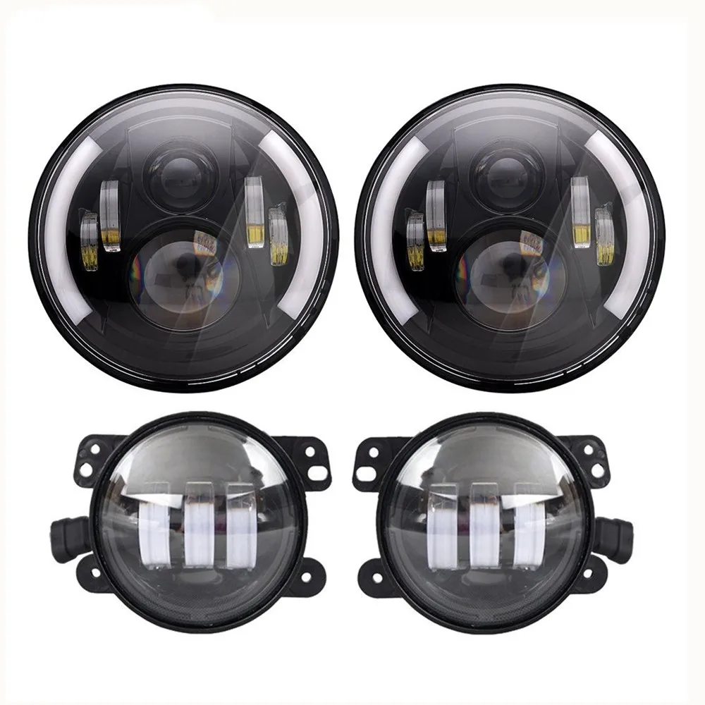 

Car 7" LED Headlights White DRL Amber Turn Signal With 4Inch Front Bumper Fog Lights For Jeep Wrangle JK Accessories