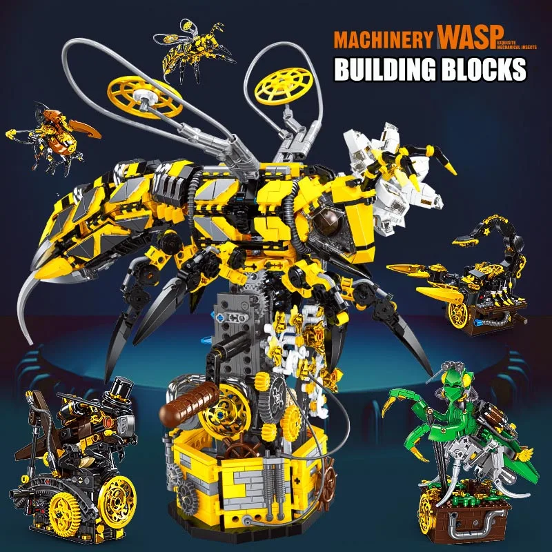 City MOC 1698pcs Mechnical Insects Bumblebee Model Kit Building Blocks DIY Creative Mech Bee Bricks Toys For Children Boys Gifts