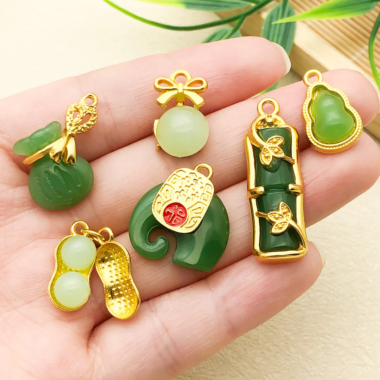 Mix 10/25pcs Chinese-style Imitate Hetian Jade Natural Stone Charms Pendants Perfect for DIY Necklace, Earring Bracelet Crafting