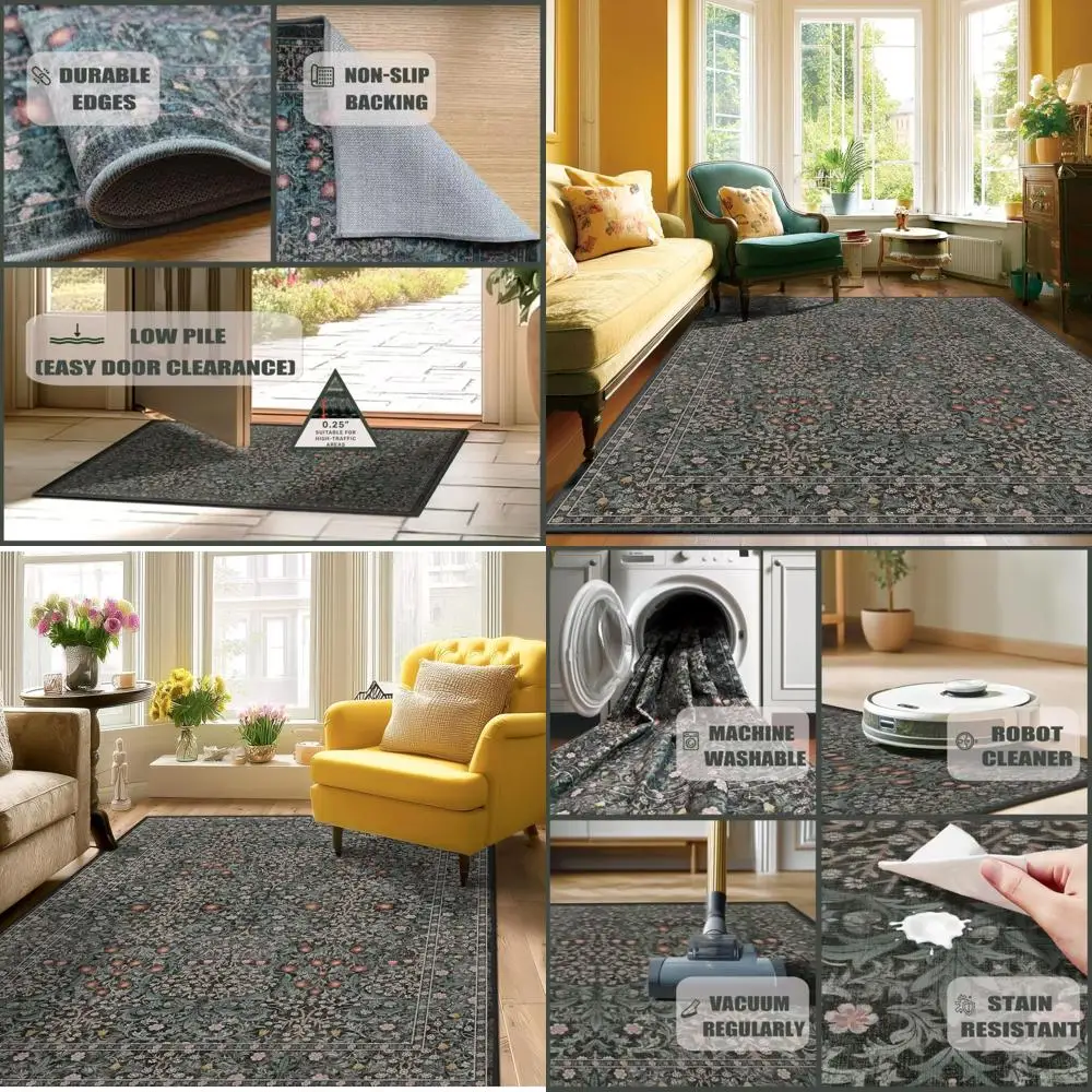 

Зеленый моющийся коврик 5x7 для спальни или гостиной