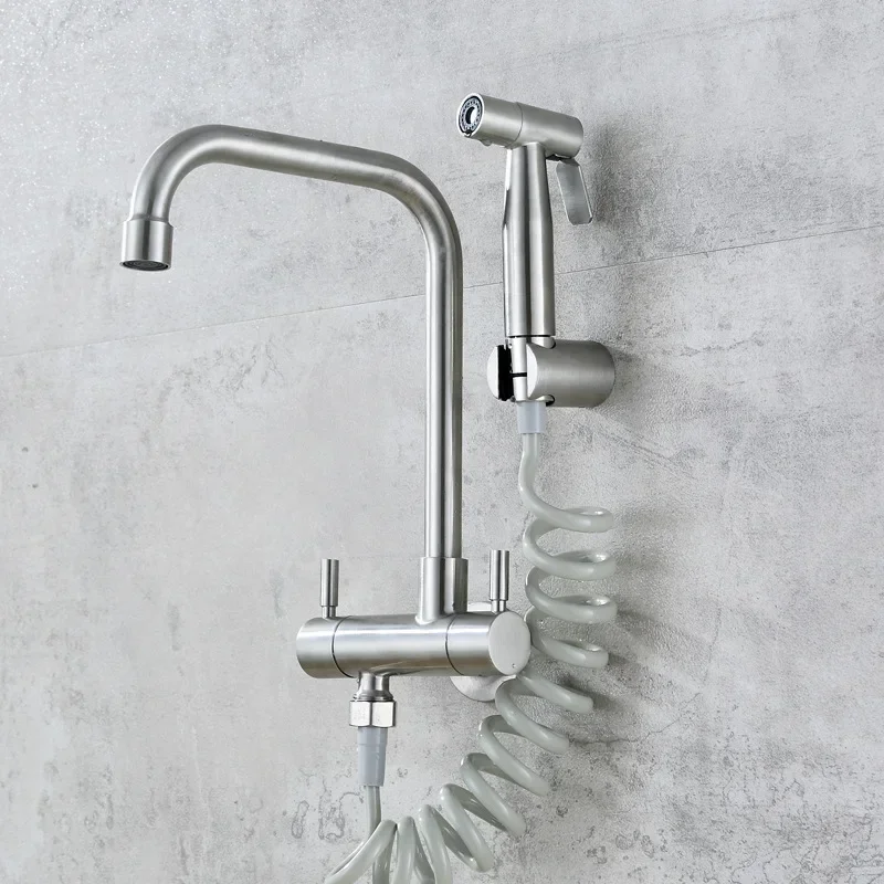 

Кухонные смесители, бытовой набор распылителей с двойной ручкой, настенный одинарный кран для холодной воды, смеситель для раковины из нержавеющей стали 304