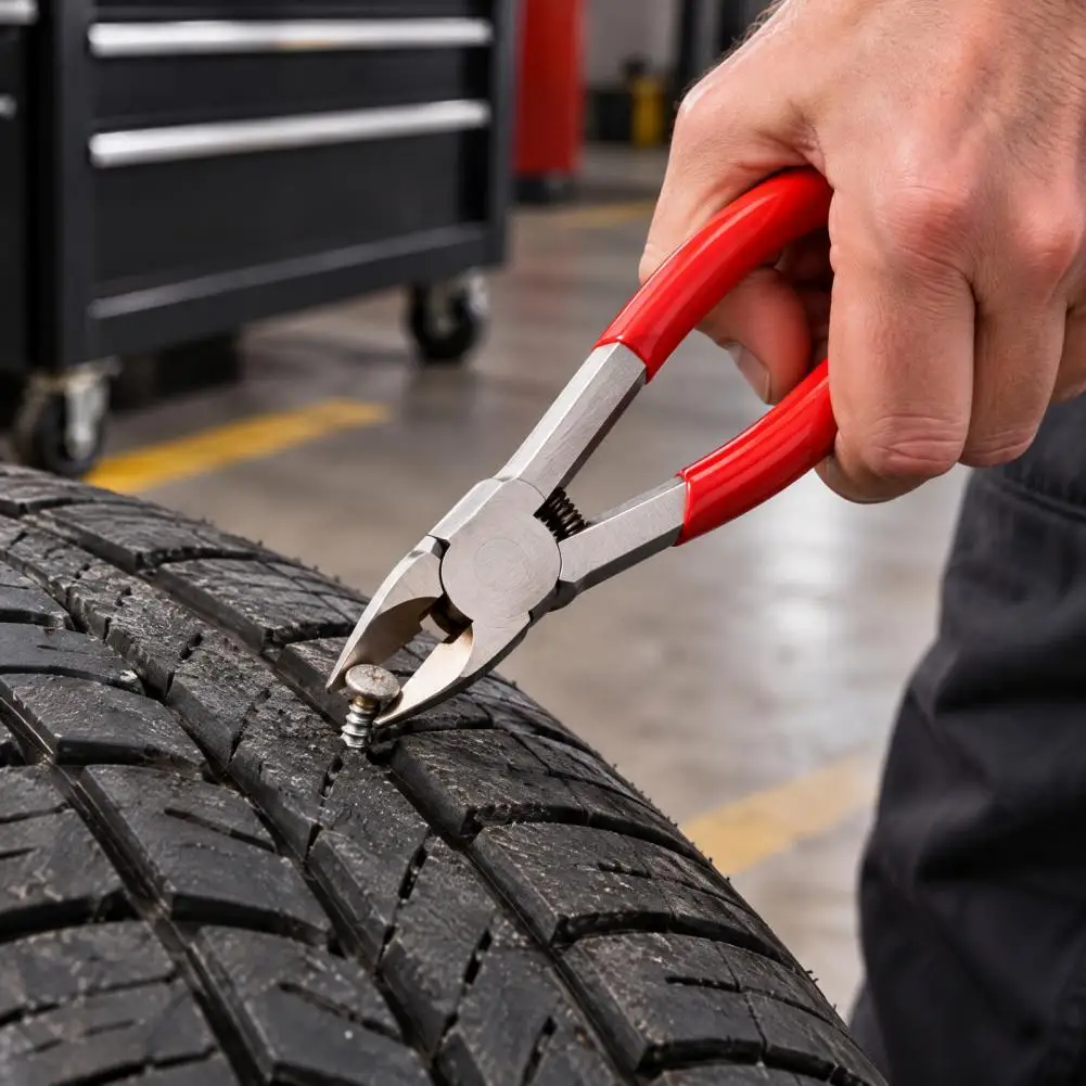 Car Tire Puncture Puller Pliers 45 Degree Angled Jaw Tire Nail Puller Pliers Stainless Steel Hand Pliers for Tire Maintenance