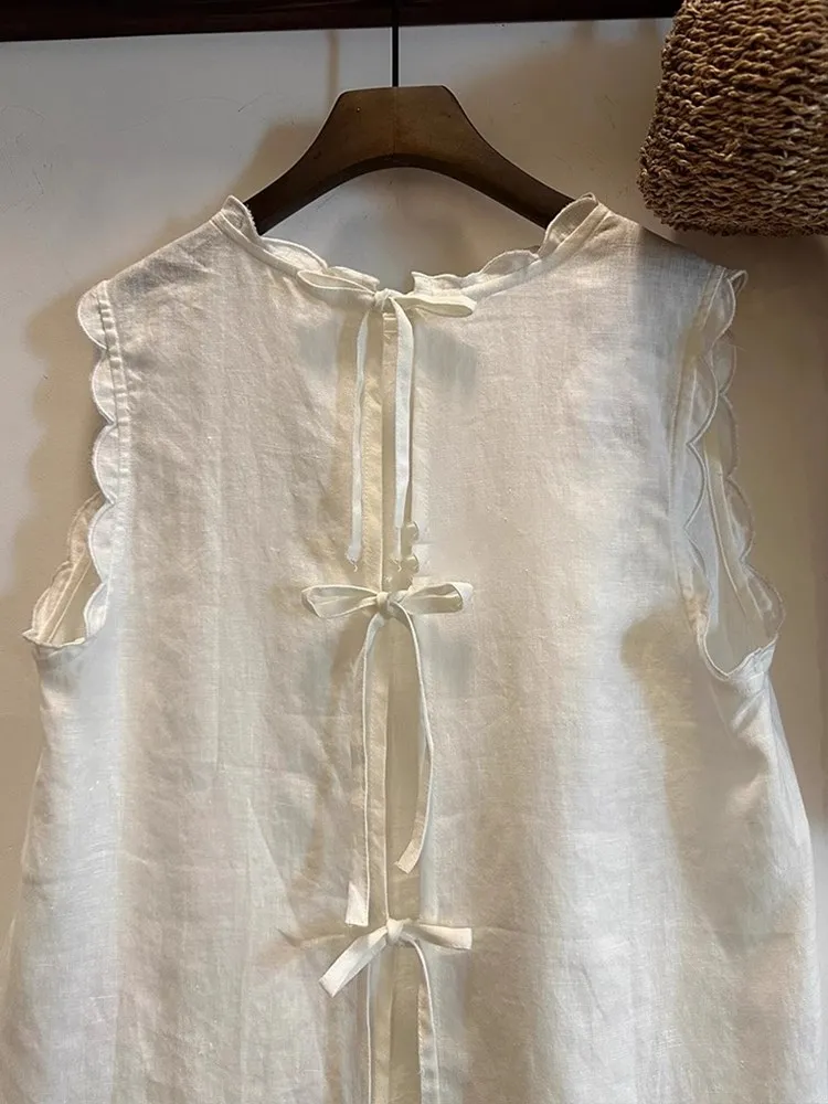 Wit linnen Svel Doll irt los afslankend damesvest bovenkleding zomer nieuwe Sle Koreaanse losse pasvorm katoenmix