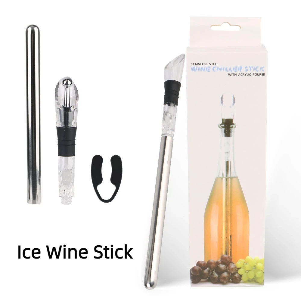 4 في 1 عصا مبرد البيرة من الفولاذ المقاوم للصدأ عصا فروزن تبريد النبيذ مع مدفق النبيذ + سدادة + قاطع مبرد النبيذ الجليدي