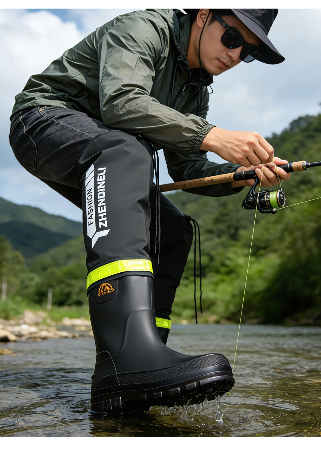 Herren Überknie-Wathosen in Übergröße, Rutschfeste Wasserdichte Schuhe, Lange Outdoor-Hosen, Herren-Regenschuhe – Detail 16