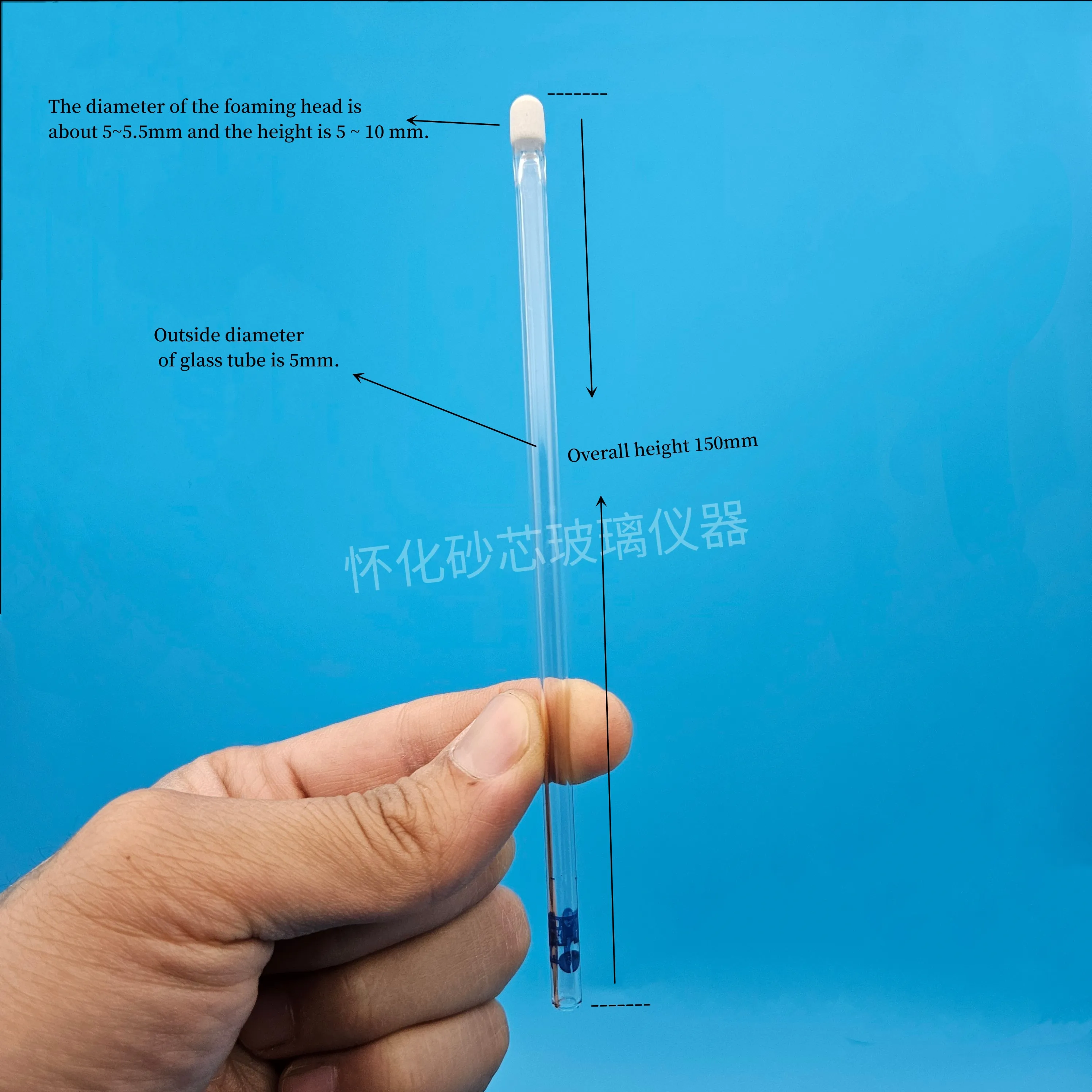 Electrophysiological bubbler, glass tube with external diameter of about 5 mm and total length of 150mm, high borosilicate glass