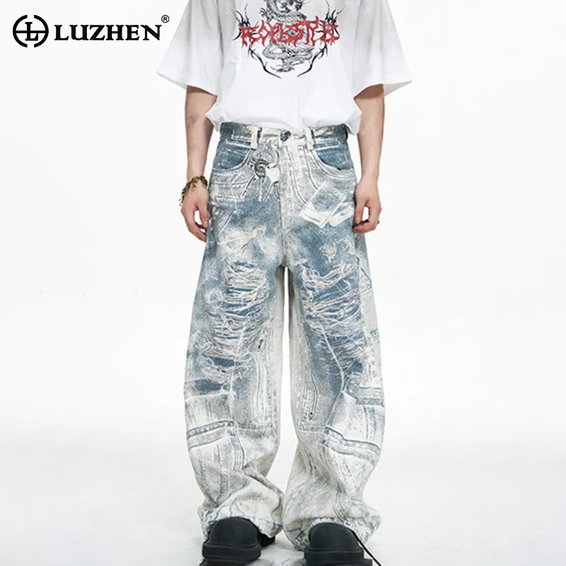 LUZHEN Vintage 3D Printed Jeans Personalized Original Designer Baggy Wide Leg Denim Pants Street High End American Male LZ6276