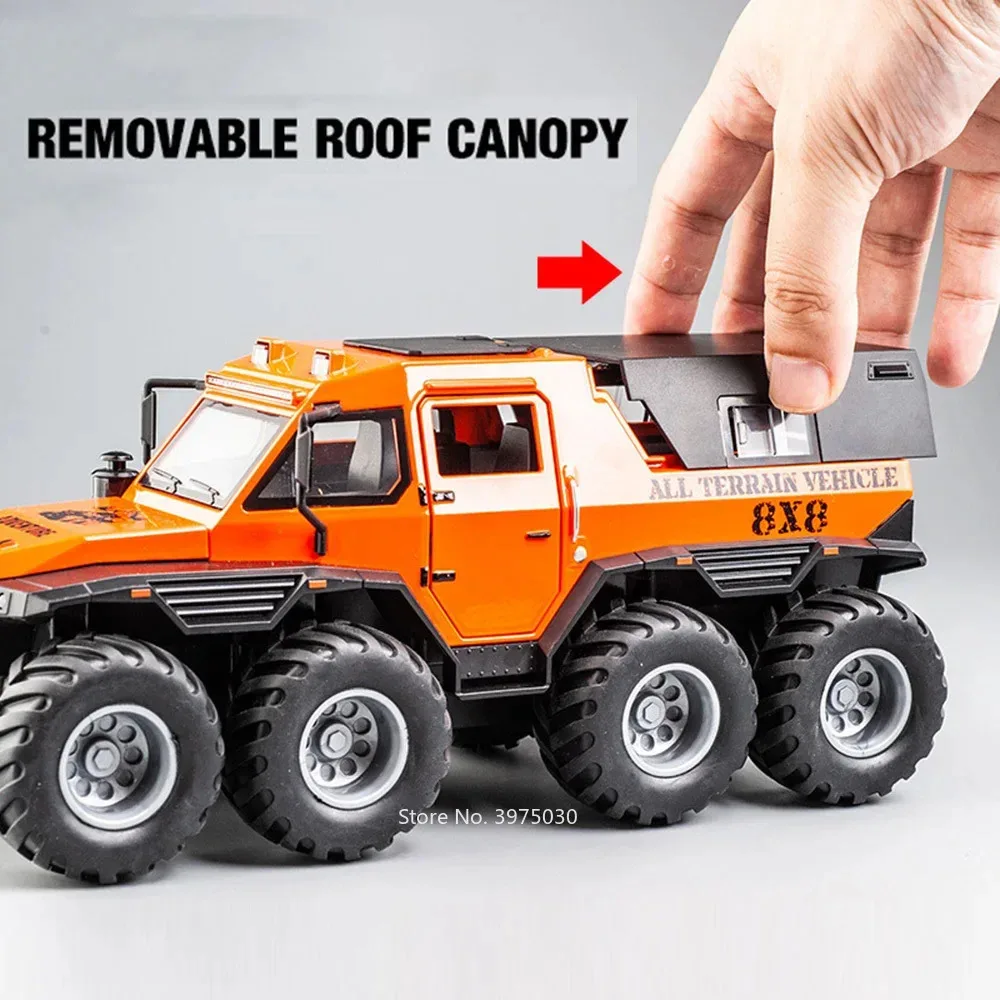 Liga russa Avtoros xamã modelo de carro de brinquedo com música leve, veículo off-road, presentes de Natal para crianças, brinquedo 8x8 ATV, 1:24