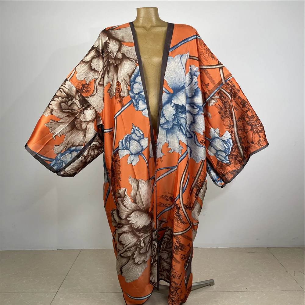 

Kimonos 2023 New Summer Printing Pareo Beach Wear Swim Suit Elegant Africa Women Boho Cardigan Sexy Holiday Long Sleeve Kimono