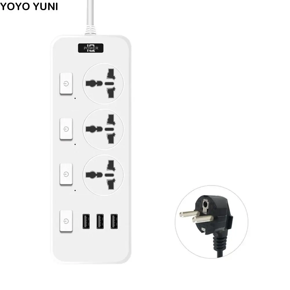 

Universal Electric Plug Socket US UK EU Plug 3 USB Ports Flat Outlet Extender Cord Extension Lead Cable 2500W Power Strips