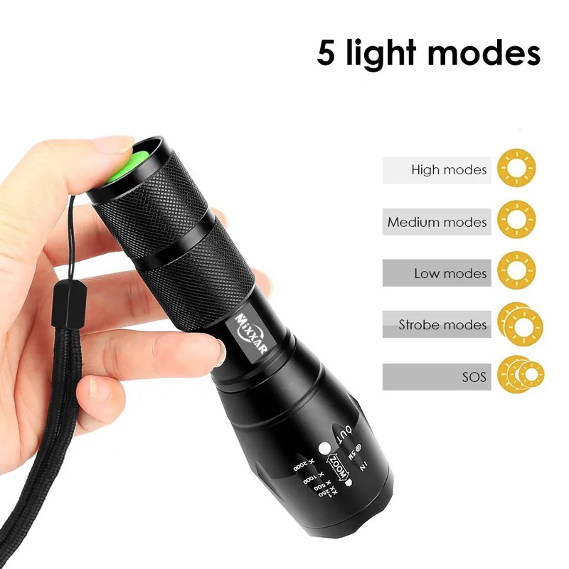 Lampe de poche LED étanche portable, lampe de camping, torche, lanternes d\'autodéfense, ZK20, 8000LM