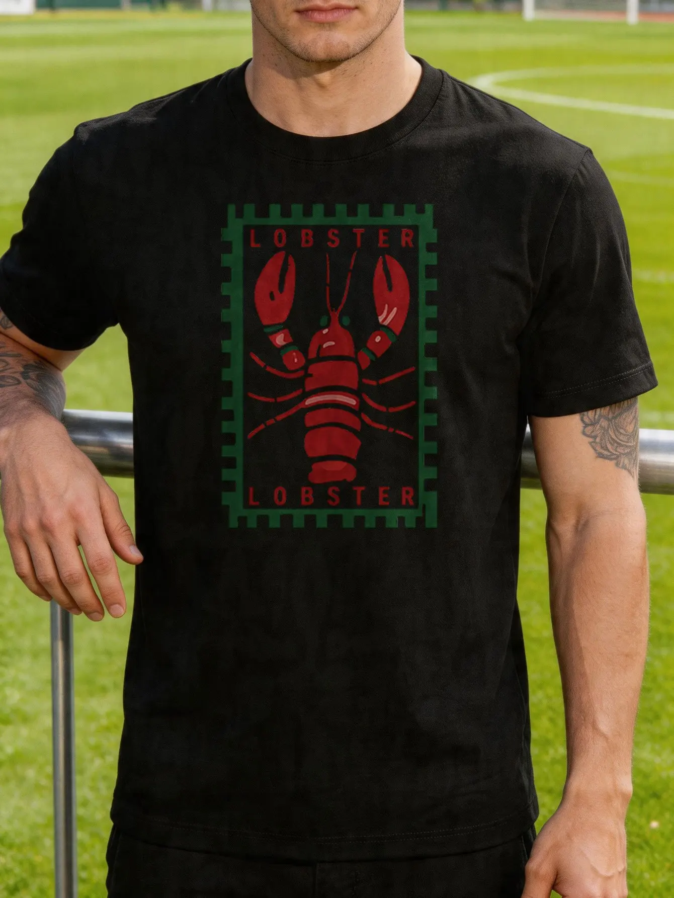 Lobster Stamp Retro Graphic Mens T Shirt Vintage Seafood Marine Art Short Sleeve Crew Neck Cotton Tee Street Casual Daily Top