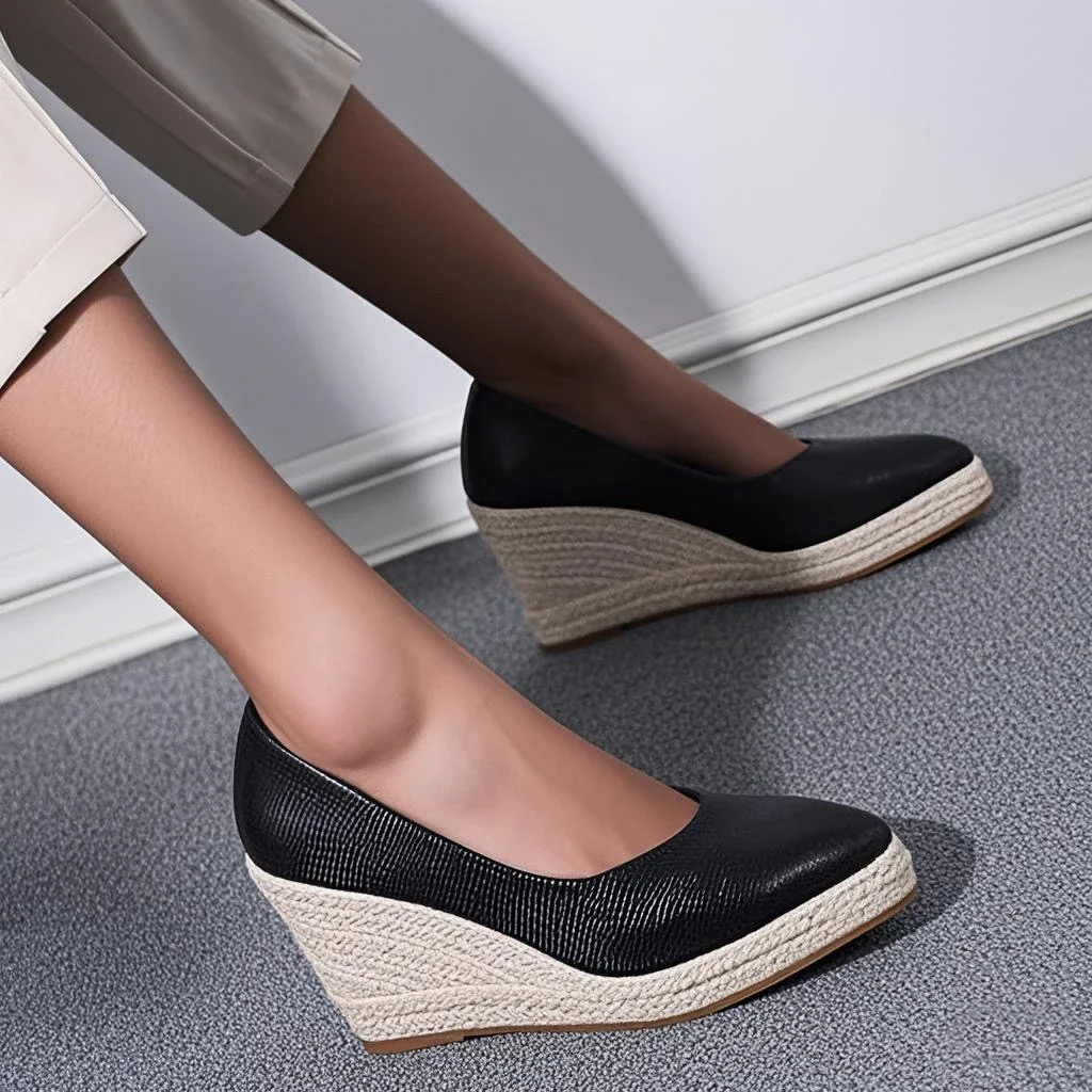 

New 2025 Spring High Heels Women Party Shoes Women Pumps Brand Ladies Heeled Shoes Wedge Heel 8cm Gold Black Plus Size 42 D340
