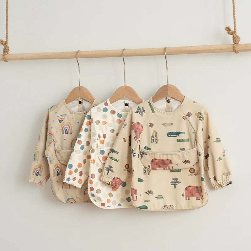 Waterproof Long-Sleeve Art Smock and Feeding Bib for Toddlers 3