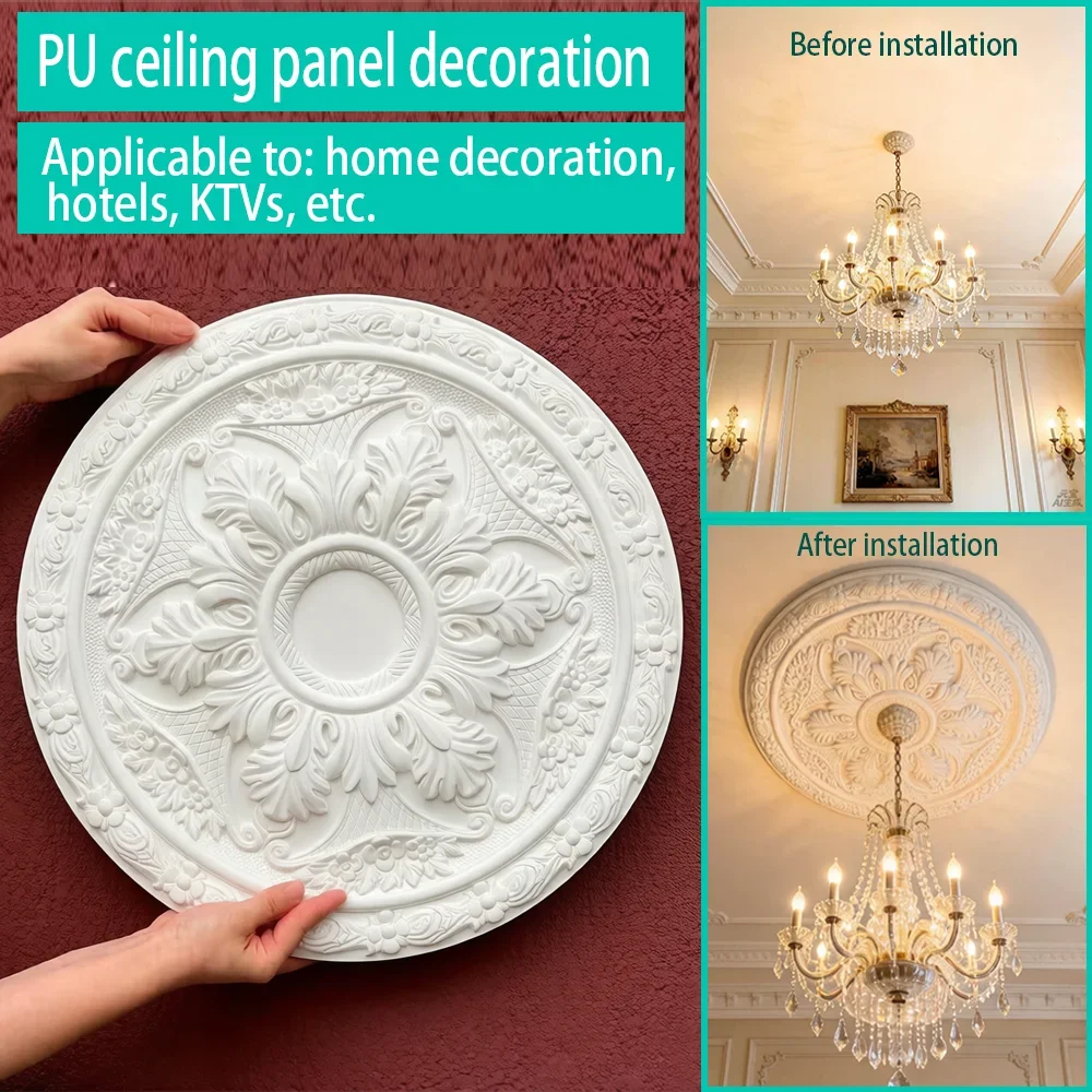 1Pc Polyurethane Light Ceiling Medallion Faux Gypsum Round Wall Decoration Practical Home Ornament Moulding