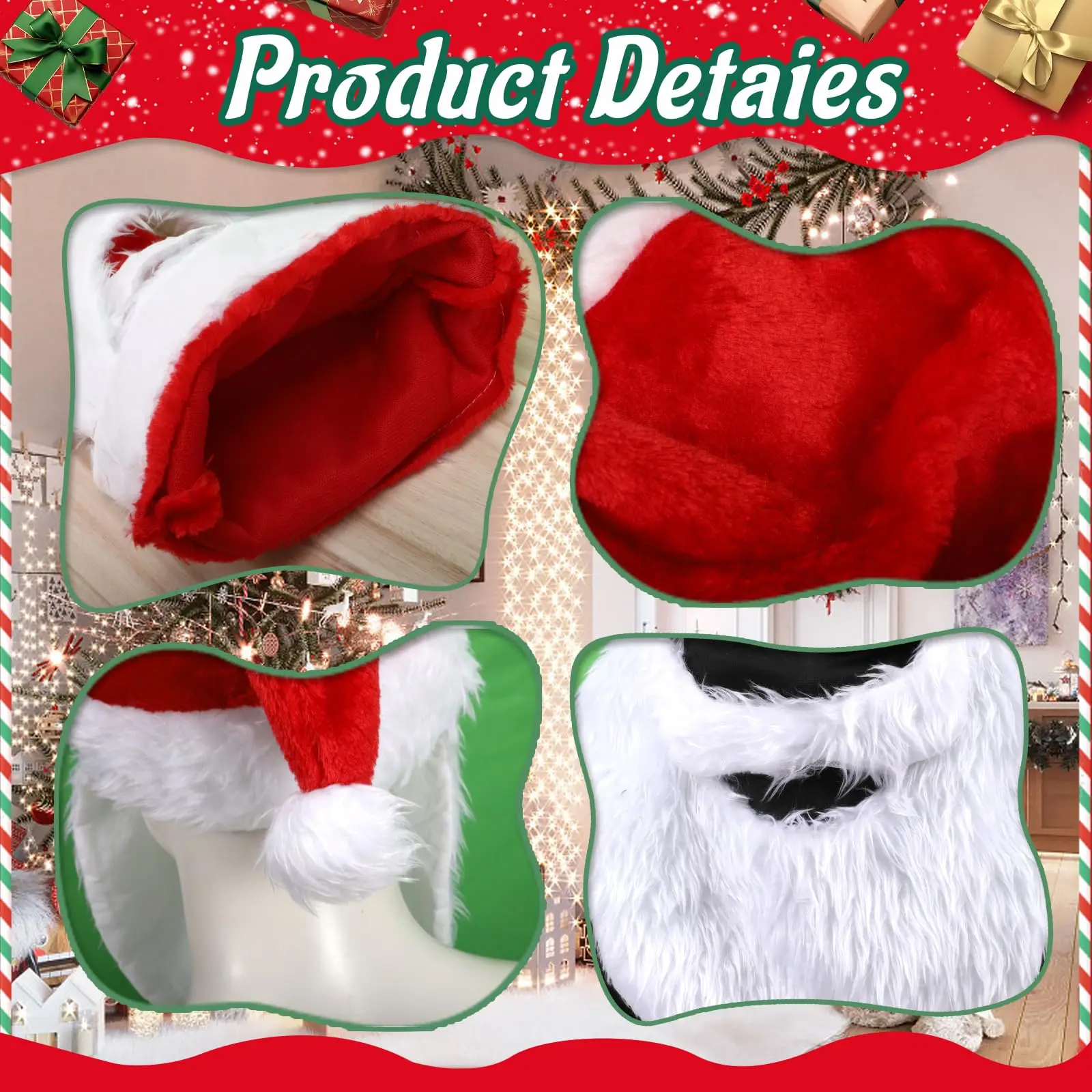 ชุดหมวกและเคราซานต้าสำหรับผู้ใหญ่ หมวกซานตาคลอสพร้อมเครา ชุดแต่งกายสำหรับงานปาร์ตี้คริสต์มาส คอสเพลย์ อุปกรณ์เสริมสำหรับผู้ใหญ่