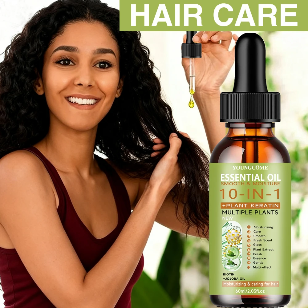 

YOUNGCOME 10-в-1 эссенционное масло для волос с растительным кератином — увлажняющее + разглаживающее + контроль блеска — формула масло Джооба