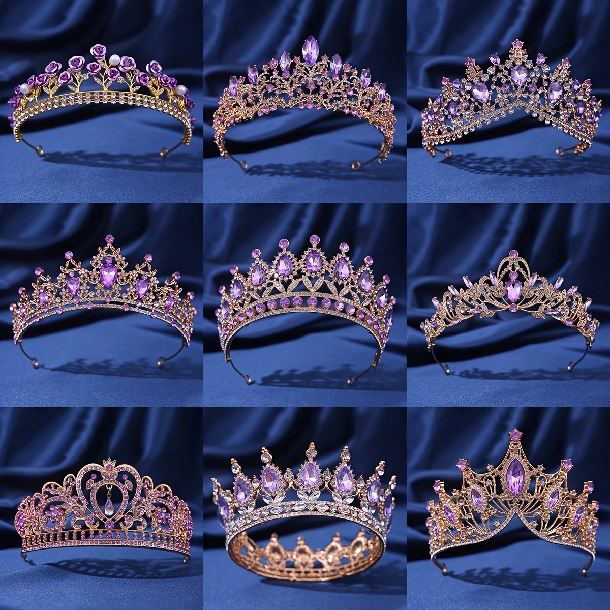 Purple Crystal Rhinestone Crown Bridal Wedding Dress Tiaras for Women Hair Jewelry Party Bride Headpiece Prom Gift