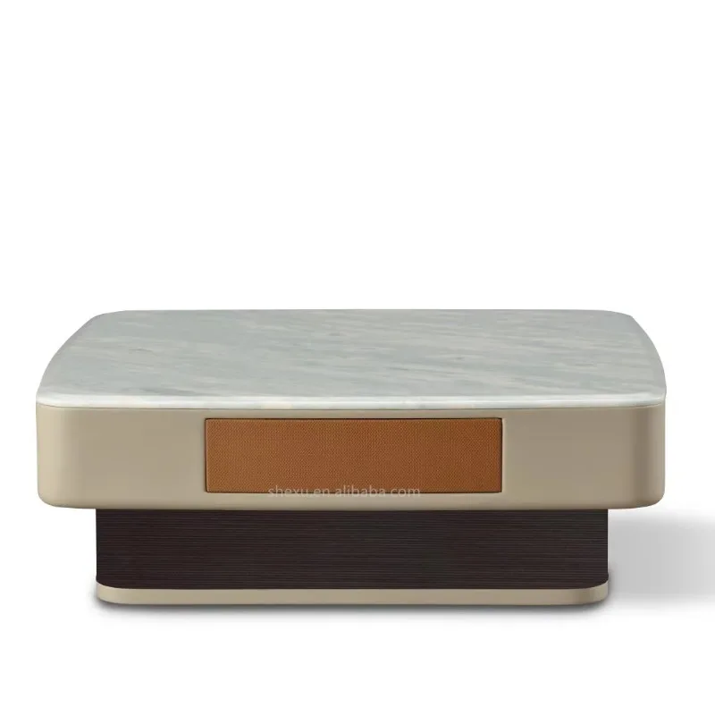 *Modern Luxury Marble Square Coffee Table Handmade Portable Living Room Multifunction Furniture for Home Decor