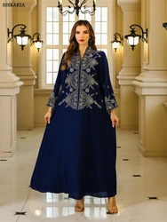 Siskakia Ramadan Dubai Floral Embroidery Abayas Muslim Elegant Women Evening Dresses Loose Luxury Kaftan