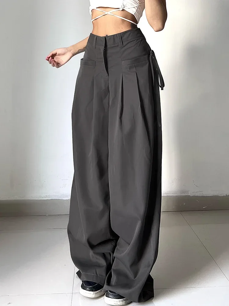 Women's Street Korean Style Retro Office Style High Waist Casual Basic Loose Wide Leg Trousers
