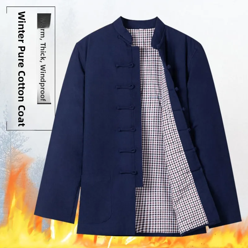 Thiened Pure Cotton Winter Jaet for ly Men Traditional Chinese Sle Button Design Warm Cozy ex Oversized Sewing