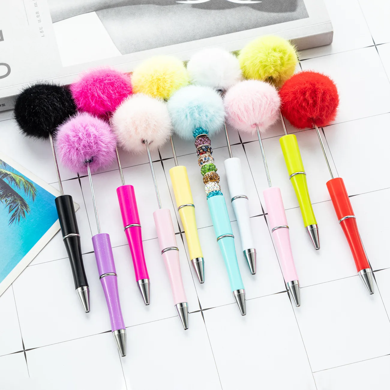 

50pcs Creative DIY Plush Ball Beaded Pen Style Plush Advertising Gift Pens Plush Ball Beaded Ball Pen Wholesale Cute Stationery