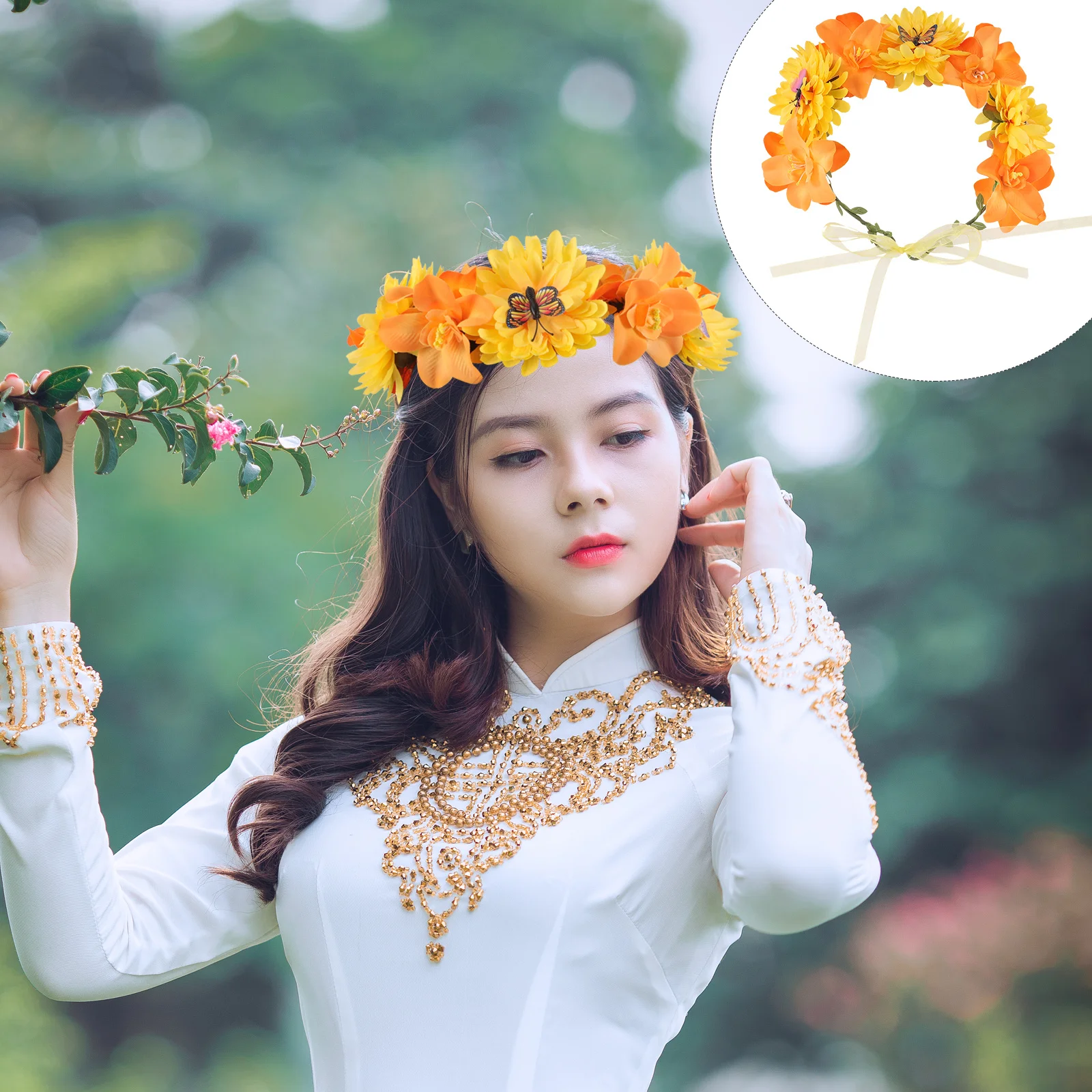 

Bohemia Flower Wreath Headband Adjustable Artificial Floral Headdress For Wedding Party Festival Halloween Cosplay