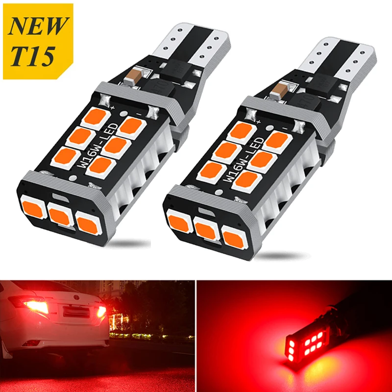 

2Pcs T15 W16W LED Super Bright 15SMD 2835 921 912 WY16W Canbus No ERROR Car Backup Stop Reserve Lights Bulb Brake Lamp Red White