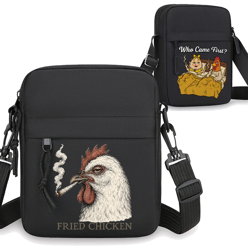 Cool Smoking Chicken Funny Meme Graphic Men's Shoulder Bag Fashion Zipper Mini Mobile Phone Bag Man Small Crossbody Bags