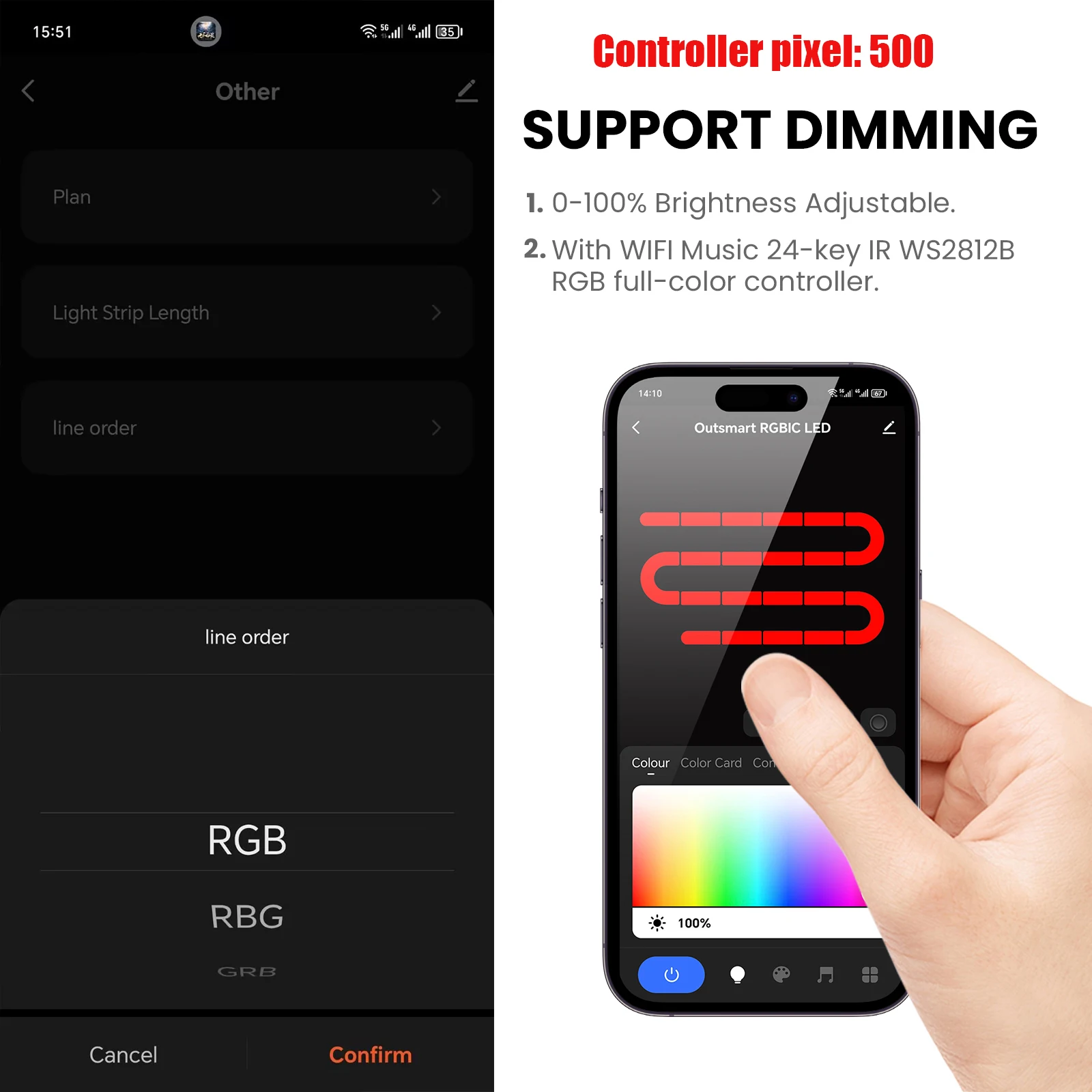 Tuya-Bande de néon RVB adressable, diode, pixel, lumière LED, fonctionne avec Amazon Alexa, étanche IP67, WIFI, DC, 5V, WS2812B