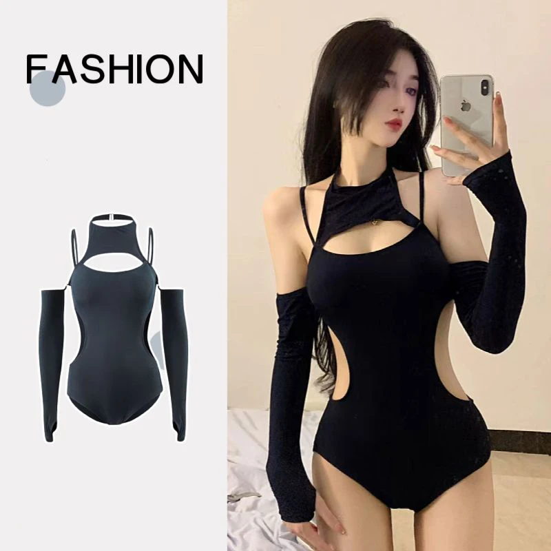 

New swimsuit, women's triangle one-piece, sexy, high-end, casual, solid color, belly covering, slimming and integrated design