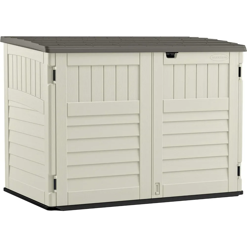 5.9 ft. x 3.7 ft Horizontal Stow-Away Storage Shed - Natural Wood-like Outdoor Storage for Trash Cans and Yard Tools