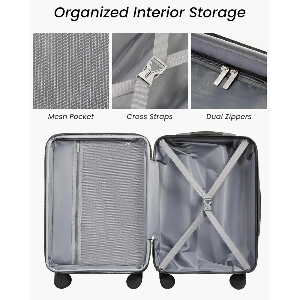 Схваленый авиакомпанией чемодан ручной клади 22x14x9 с твердой поверхностью и колесами, замком TSA, большая сумка, черный дорожный чемодан