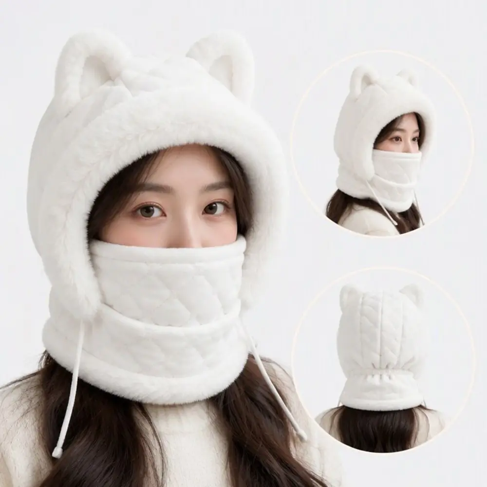 Windproof Winter Balaclava Hat Faux Fur Trim Thick Fleece Lining Full Face Neck Warmer Zipper Closure Full Face Coverage