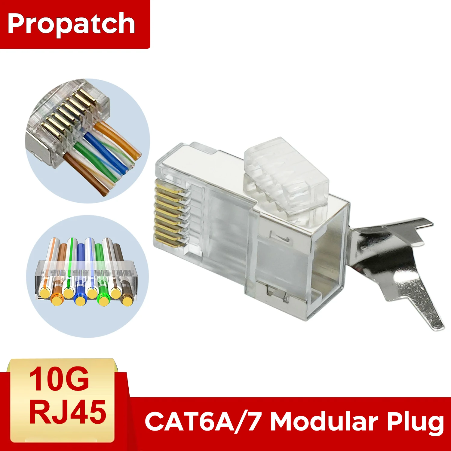 Propatch Cat7 & Cat6A Pass Through connectors 8P8C 50UM Gold Plated Shielded FTP/STP | RJ45 Network Modular Plug - 1.5mm