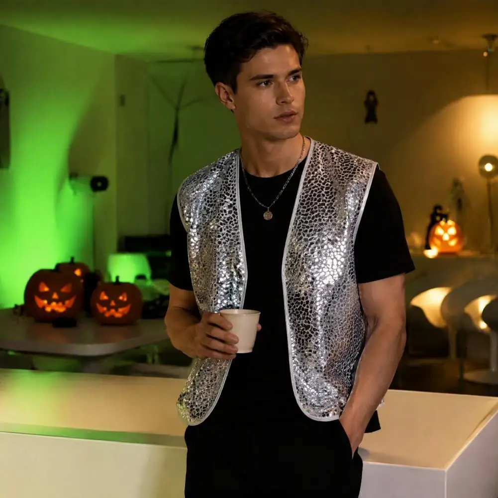 Sparkling Disco Party Vest, Sleeveless Performance Costume for Halloween Christmas And Stage Shows Sequin Top 6