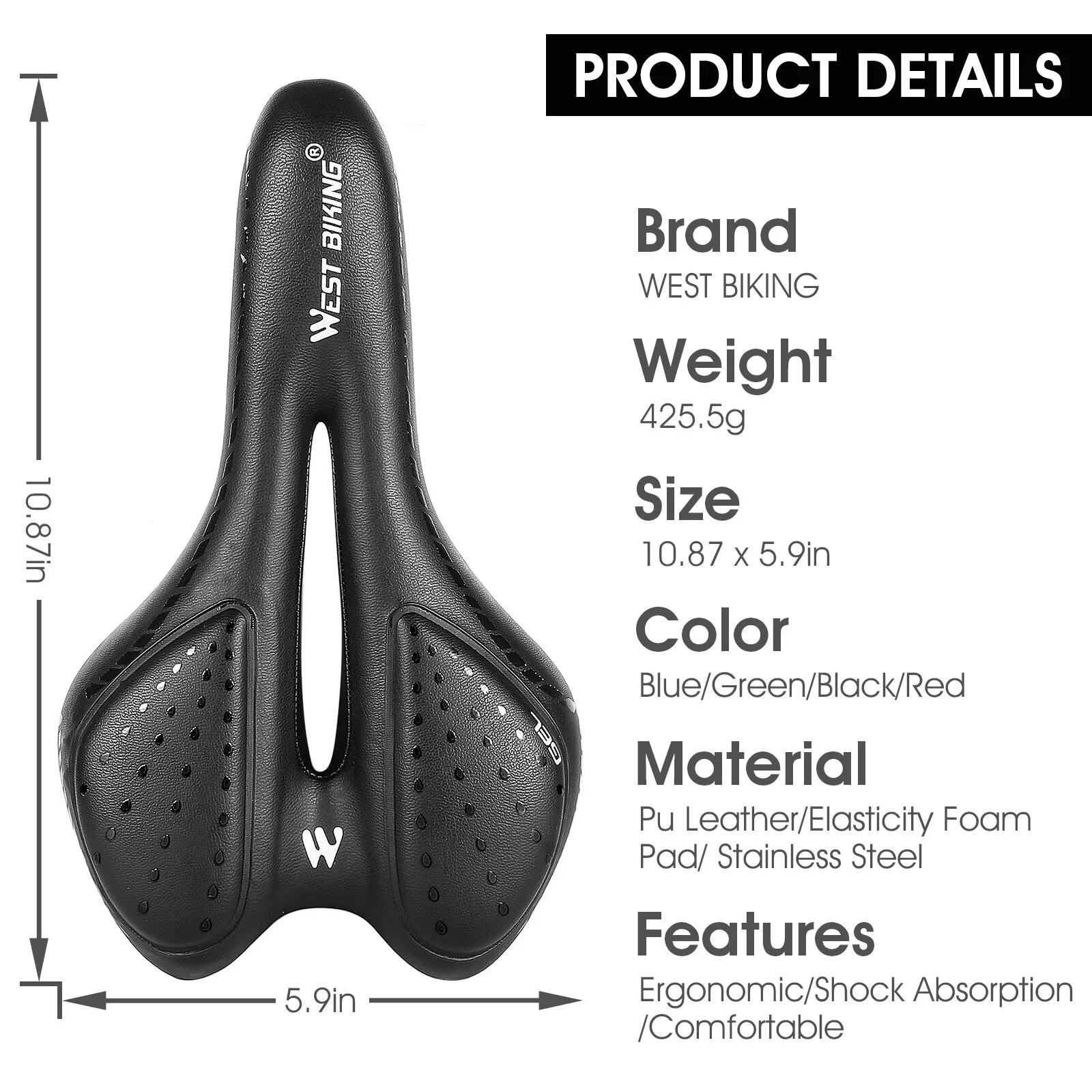 WEST BIKING Bike Saddle MTB Mountain Road Bicycle Seat PU Leather Gel Painless Cycling Cushion BMX Comfortable Shockproof Parts