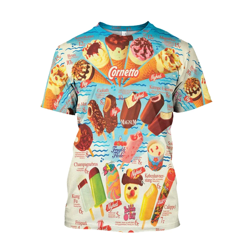 Men's T-Shirt Ice Cream Print Top Summer Short Sleeve 3D T-Shirt Fashion Casual Round Neck Men's Oversized Pullover